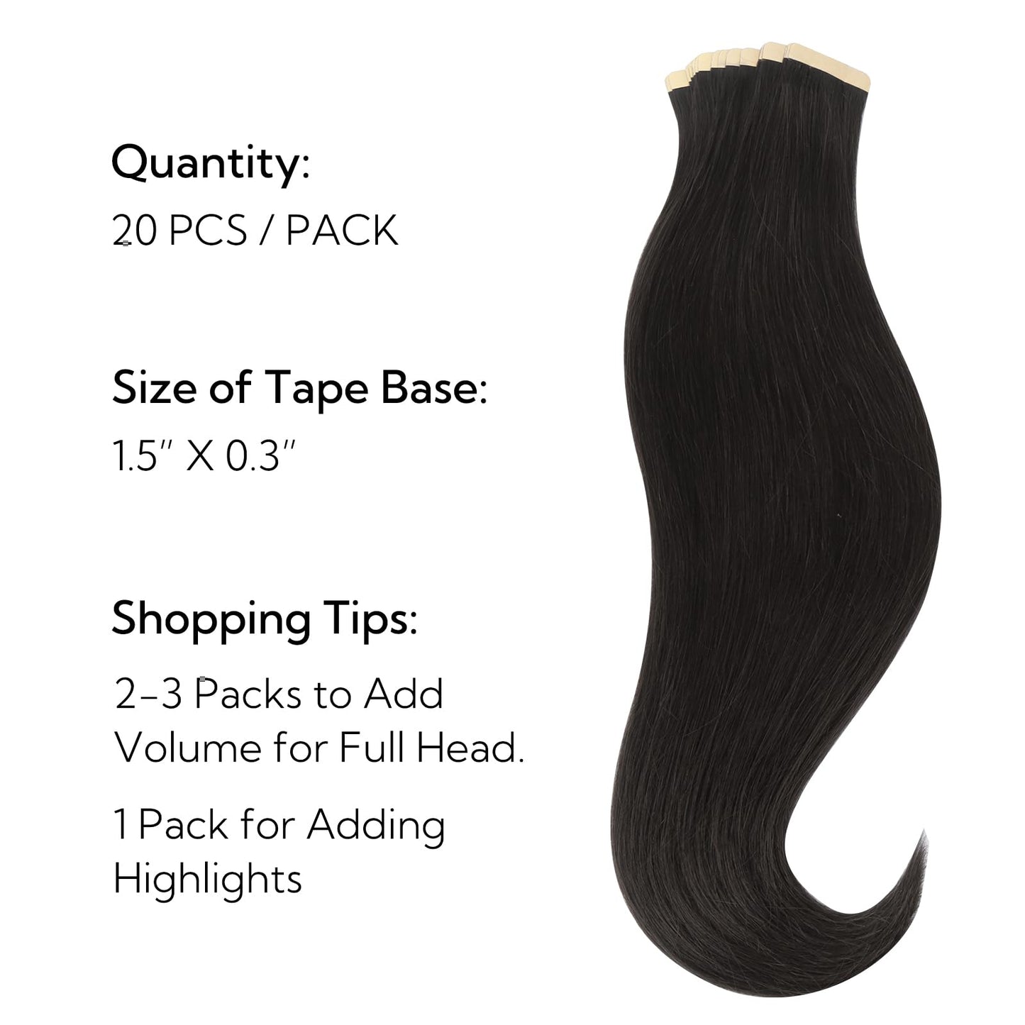 HOTBANANA Tape in Hair Extensions, 12 Inch 20pcs Natural Black Straight Remy Human Hair, Tape in Extensions