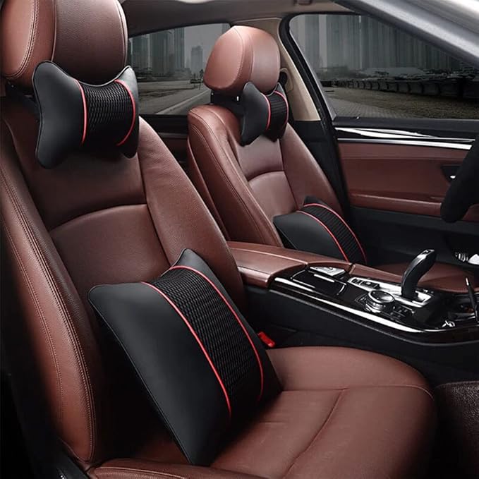 Car Headrest Cushions, 2 Pcs PU Leather Car Headrest Pillow Neck Rest Cushion Pillow Wearable Soft Car Neck Support Car Seat Neck Pillow