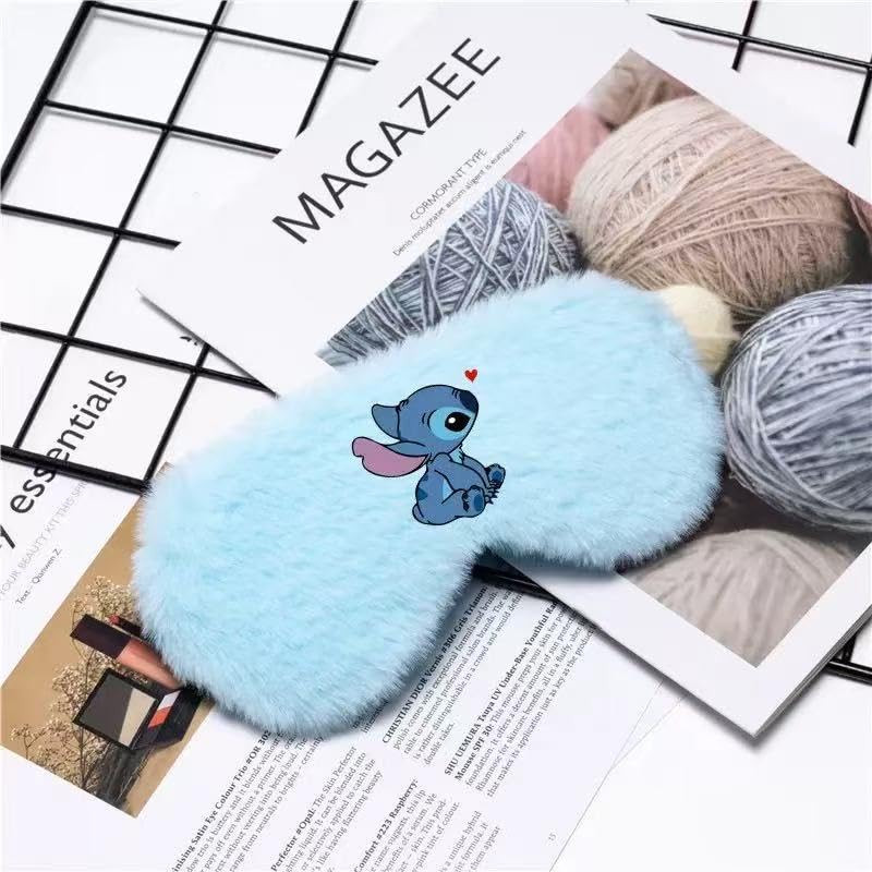Cute Stitch Eye Masks for Sleep, Cartoon Plush Blindfold, Soft Funny Travel Eye Cover (Blue)
