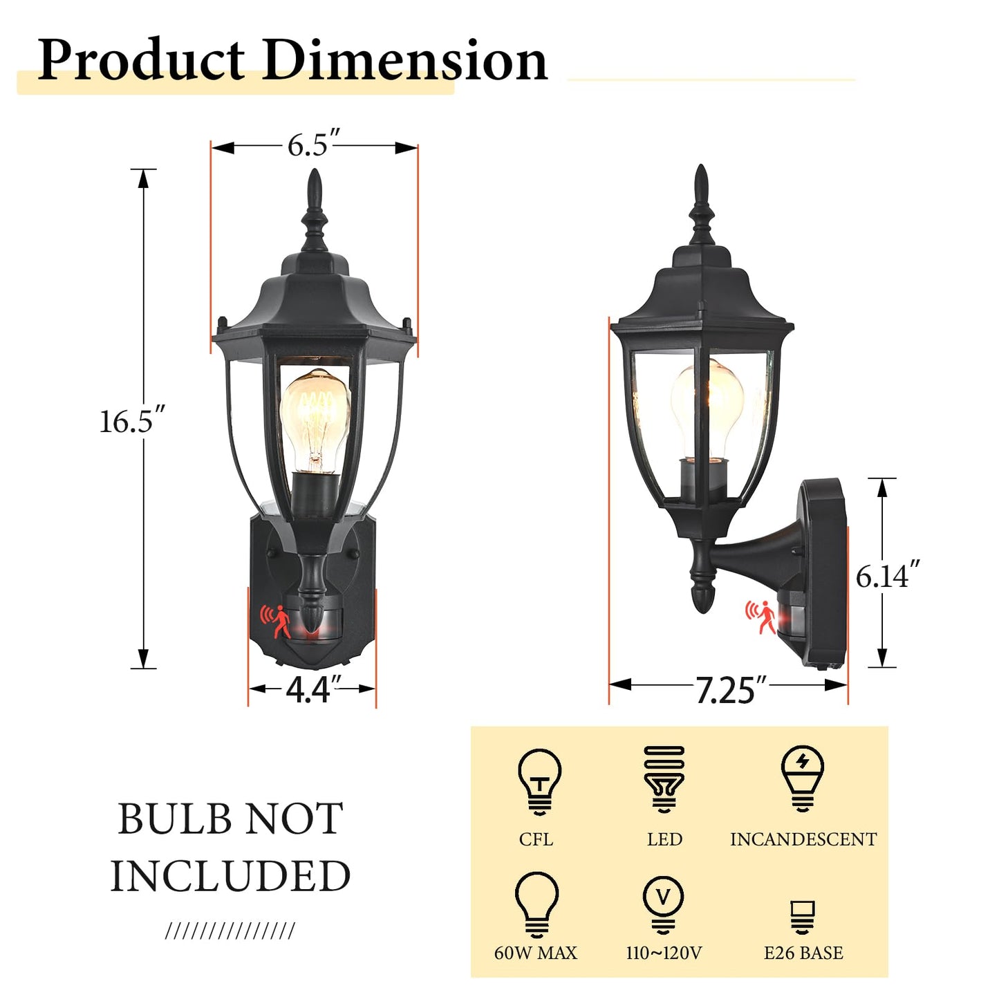 Odorpower Porch Lights Outdoor Motion Sensor Wall Sconce Anti-Rust Aluminum  Exterior Outdoor Wall Lights Dusk To Dawn Porch Light Fixture Wall Mount For House Outside Patio
