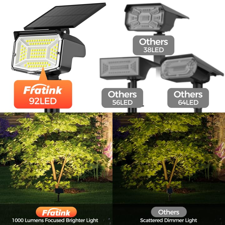 Solar Spot Lights Outdoor  92 Leds Landscape Lighting With 3 Lighting Modes And Auto On/Off  Ip67 Waterproof Spotlights  Outdoor Solar Lights For Yard Garden  8 Pack (Cool White)