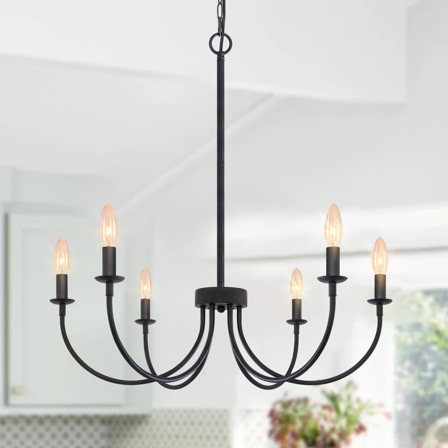 Puyveyor 6-Light Black Chandelier  Farmhouse Chandelier For Dining Room Lighting Fixtures Hanging  Rustic 26 Modern Chandeliers For Living Room Foyer Kitchen Entryway(Frosted Black)