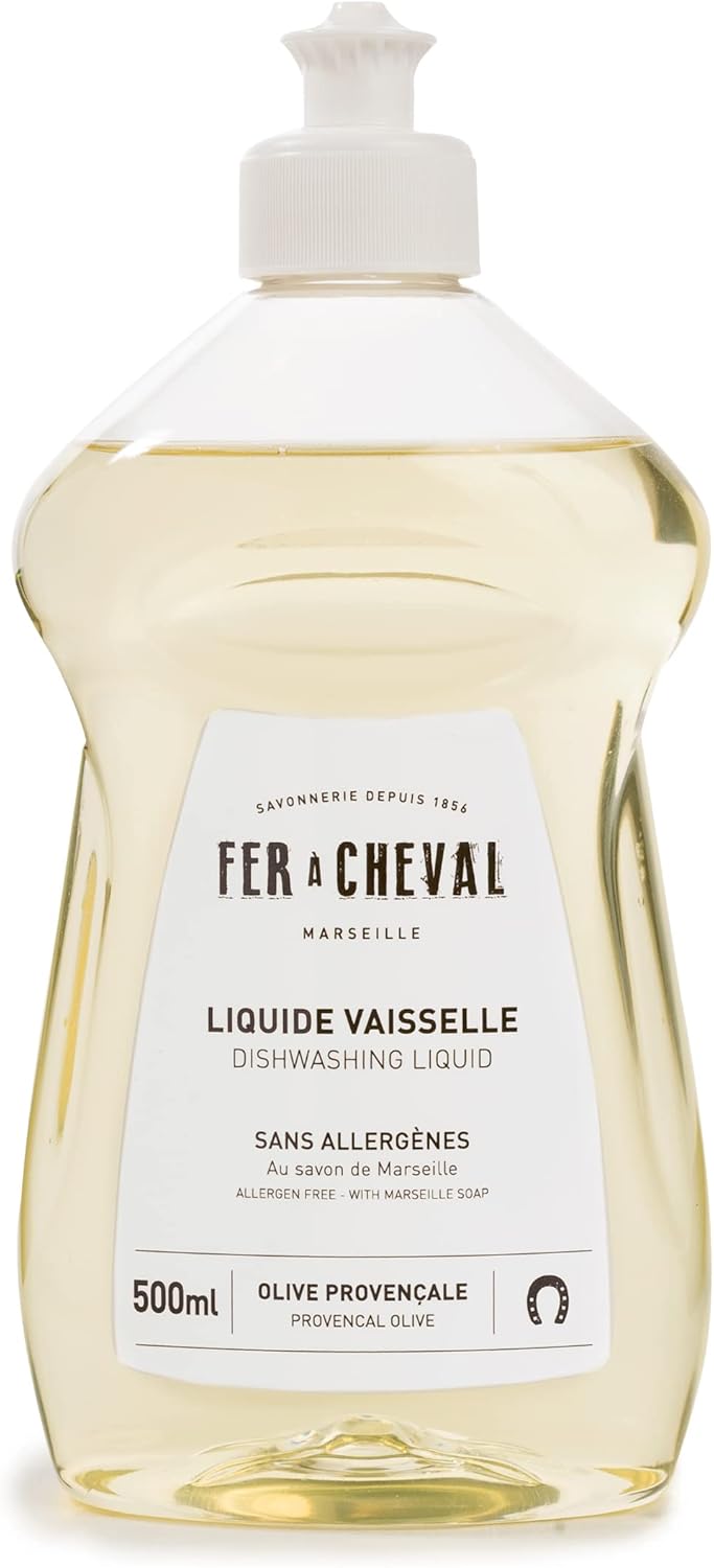 Fer à Cheval Dishwashing Liquid Bottle Provencal Olive Savon De Marseille Dish Detergent Liquid, Olive Oil Based from France, 500ml/16.9 fl oz