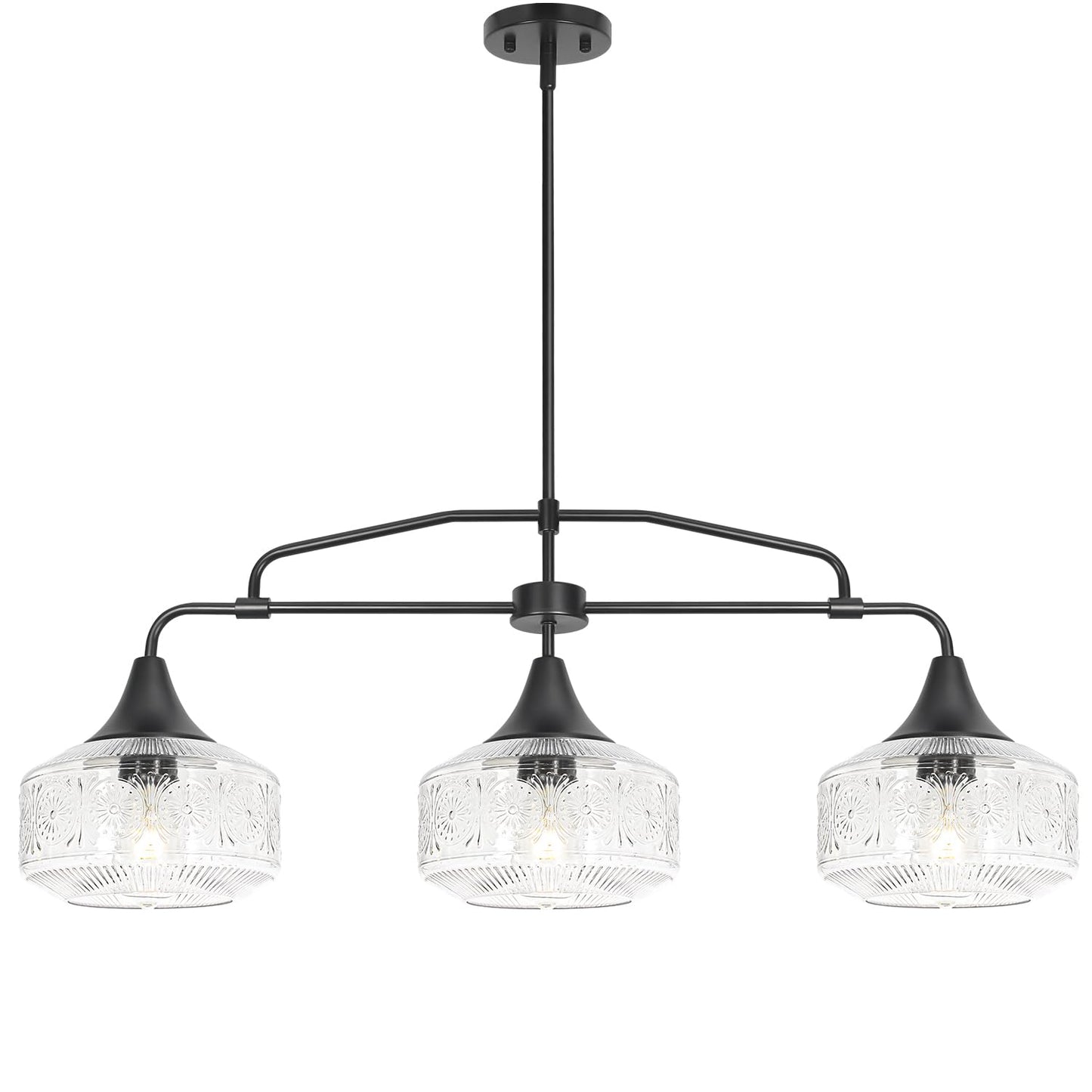 Farmhouse Kitchen Island Lighting  Black 3-Light Island Light For Kitchen  Adjustable Dining Room Light Fixture Over Table  Linear Chandelier Pendant Lighting With Clear Glass For Living Room Sink