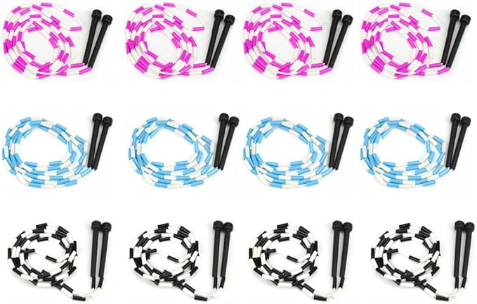 Jump Rope 12-Pack - Pink, Blue, Black and White Skip Ropes for Exercise - Outdoor Jump Rope for Kids, Adults and Athletes...