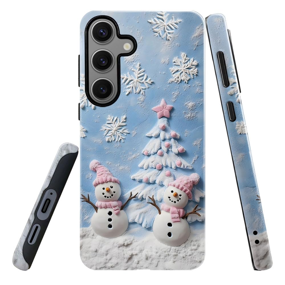 DAIZAG Case for Samsung Galaxy S24 FE,Military-Grade Protection Cover,Cute Snowman Flower Christmas Tree(Glossy)