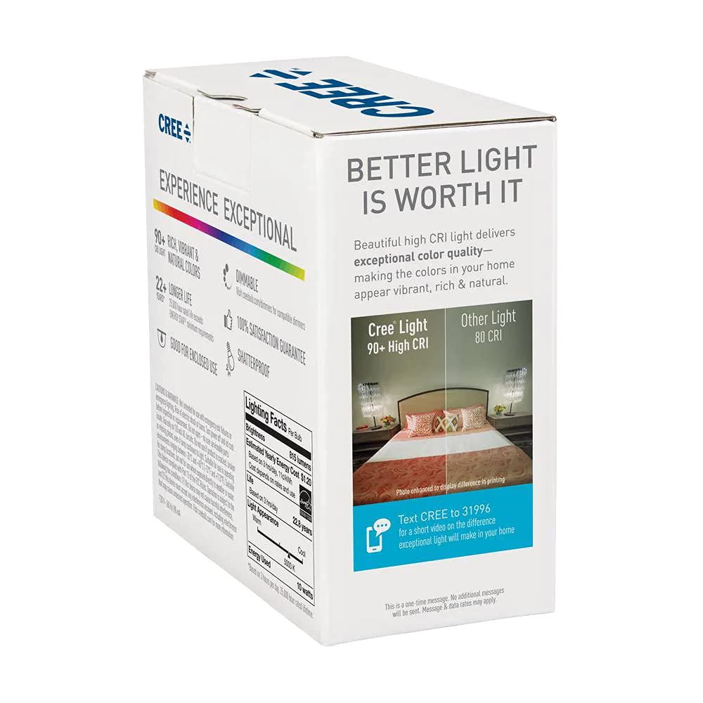 Cree Lighting A19 Led Bulb, 60W, 815 Lumens, 5000K Dimmable, Daylight, 2 Pack, Plastic