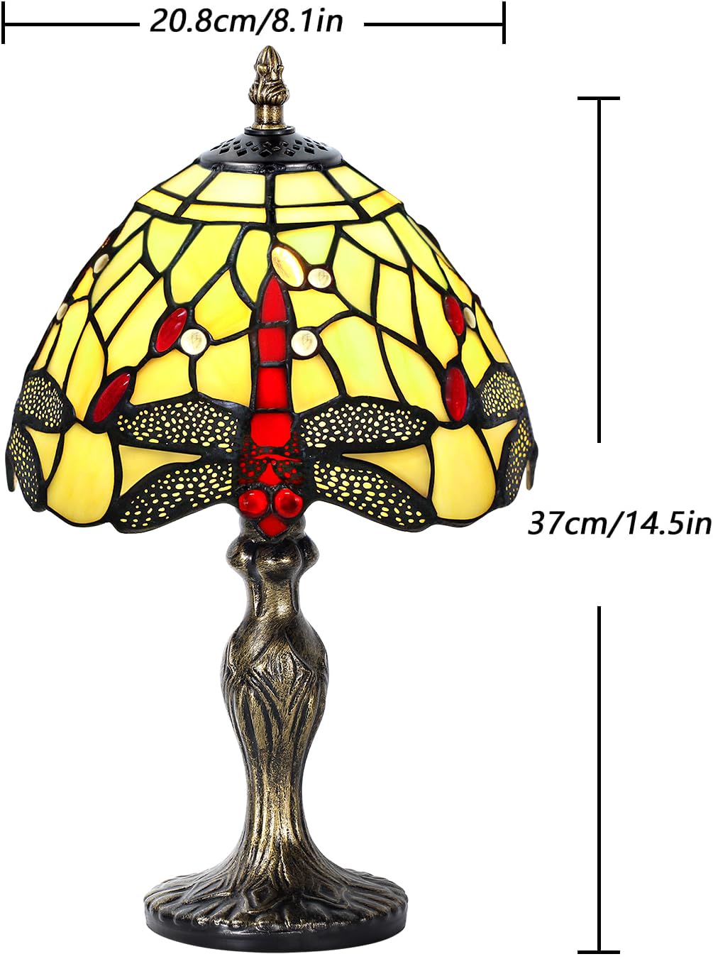 MIAOKE Stained Glass Table Lamp, Handmade Night Light, Pale White Dragonfly, Antique Style for Living Room and Bedroom