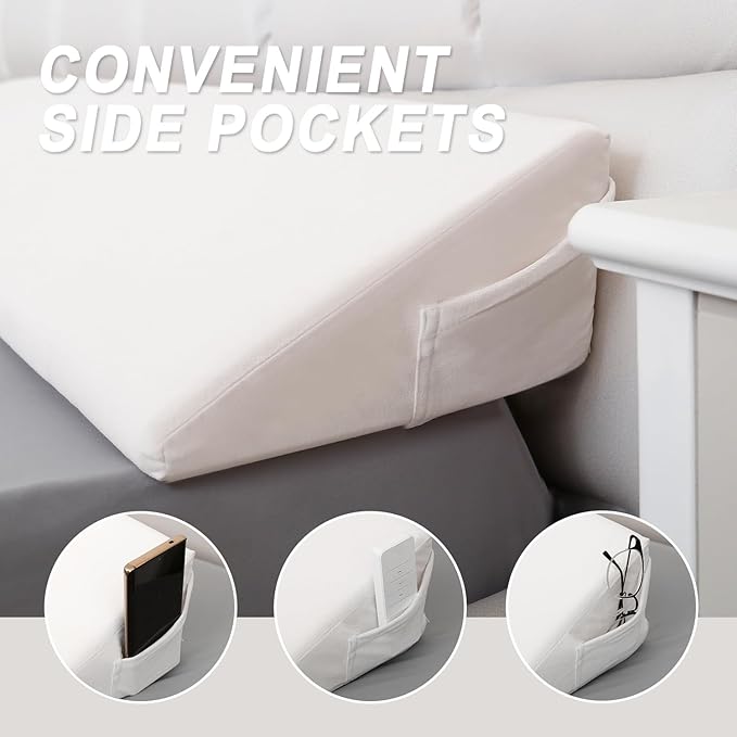 WdFour Bed Wedge pillow, close off Headboard, wall and Mattress Gap. incline, slanted sweat-proof pillow for neck and back pain relief anti-snoring for comfortable sleeping.(Off-white,39Wx10Dx6H)