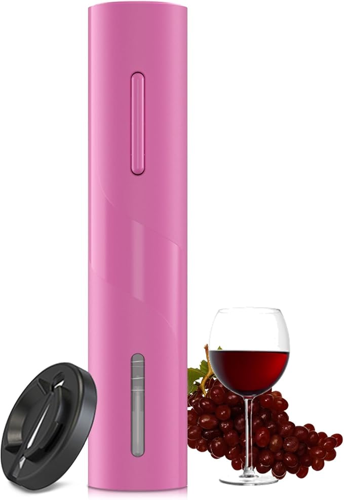 COKUNST Electric Wine Opener, One-Touch Automatic, Battery Powered, Pink