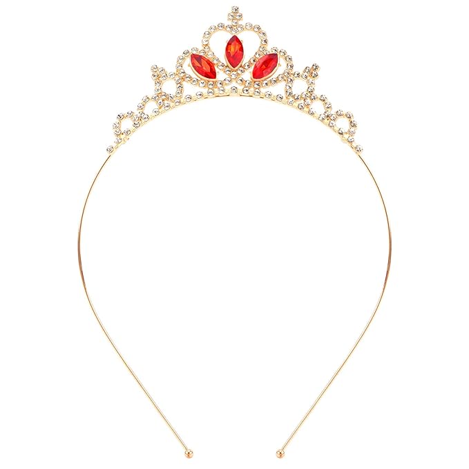 KICOSY Gold & Red Tiara for Girls - Crystal Princess Tiara Crown Headband - Birthday, Pageant, Prom, Cosplay Party