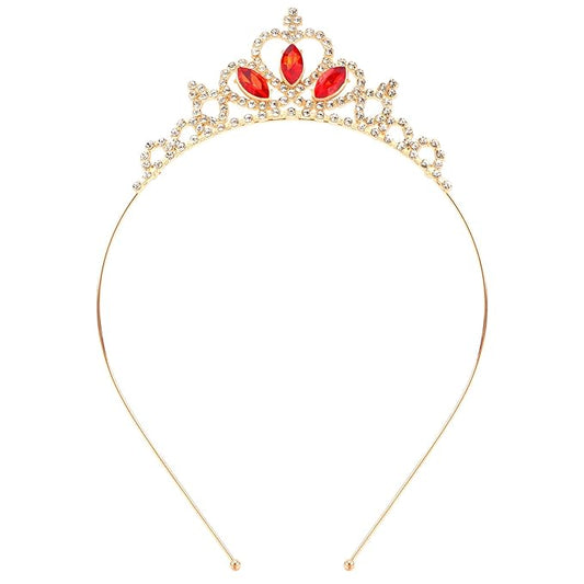 KICOSY Gold & Red Tiara for Girls - Crystal Princess Tiara Crown Headband - Birthday, Pageant, Prom, Cosplay Party