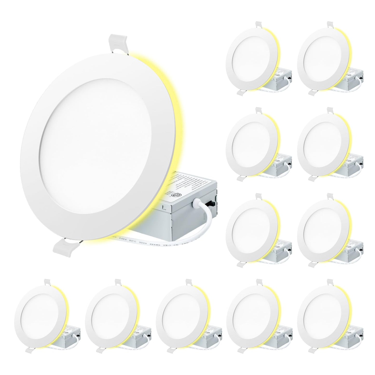 Eosmile 12 Pack White Recessed Lighting 6 Inch With Night Light  Canless Wafer  Dimmable & 5 Color Selectable  12W  120V  1100Lm  Dimmable  Etl Fcc