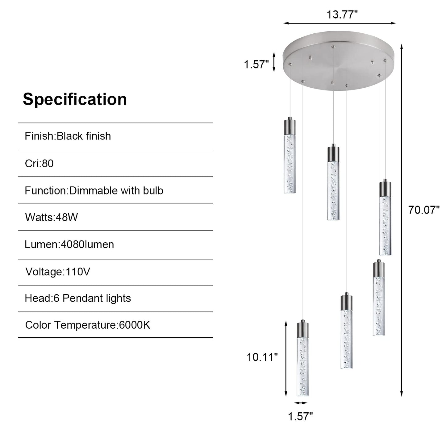 Votag Modern Chandeliers For High Ceilings  Brushed Nickel Foyer Pendant Lighting With Preminum Bubbles  Pendant Lights Kitchen 6-Lights Dimmmable For Foyer Dining Room  Kitchen Island Bars