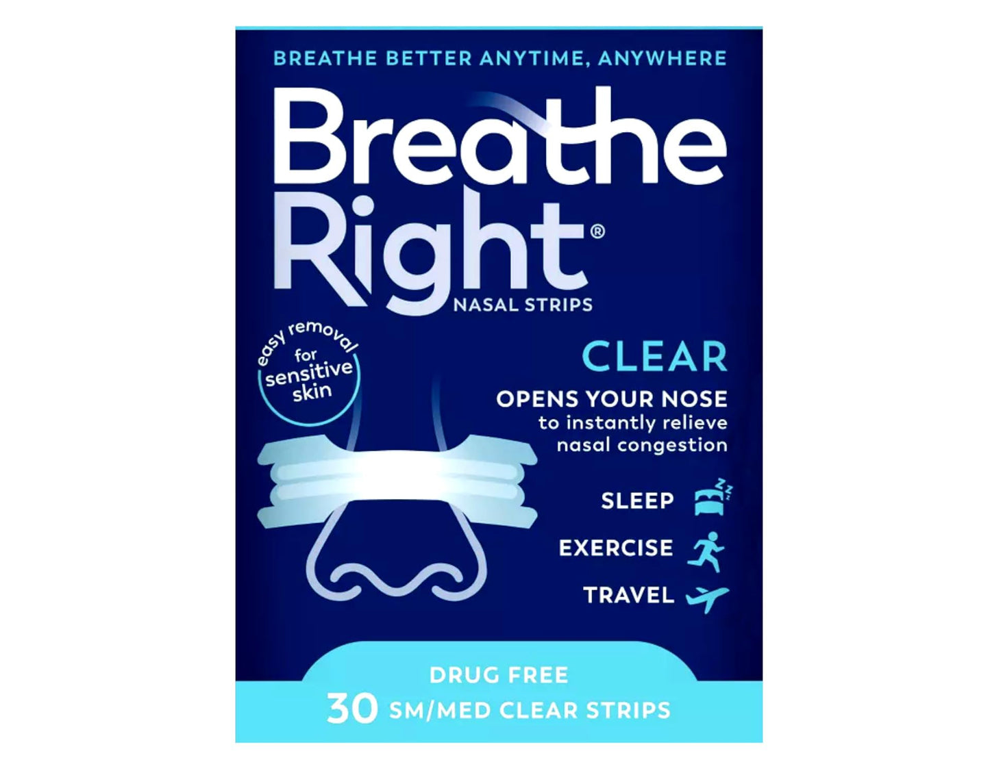 Breathe Right Nasal Strips, Small/Medium, Clear, 30 Count (Pack of 3)