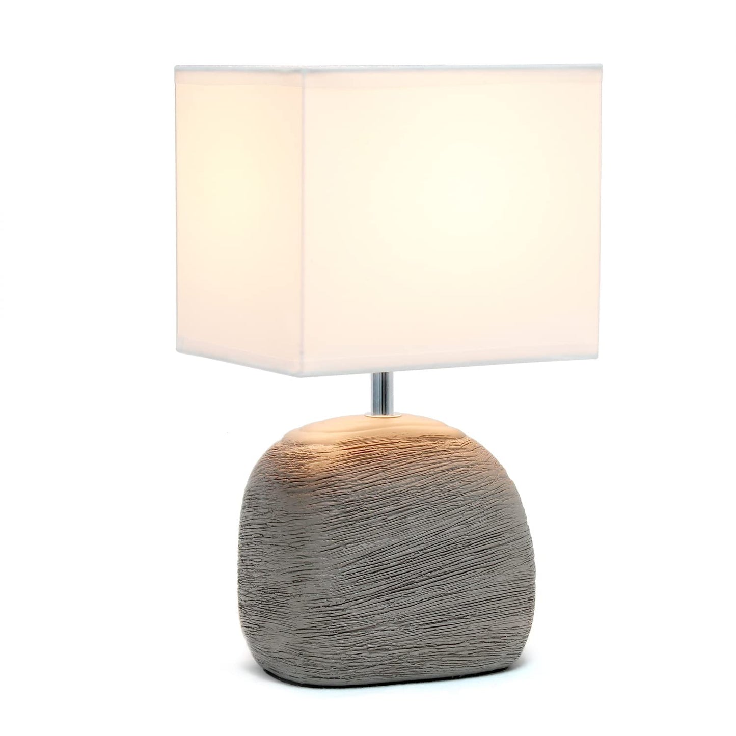 Simple Designs Bedside Table Lamp, Ceramic, Textured Stone, 7inL x 5.5inW x 12.51inH, Grayish Brown, Model LT1115-BWN