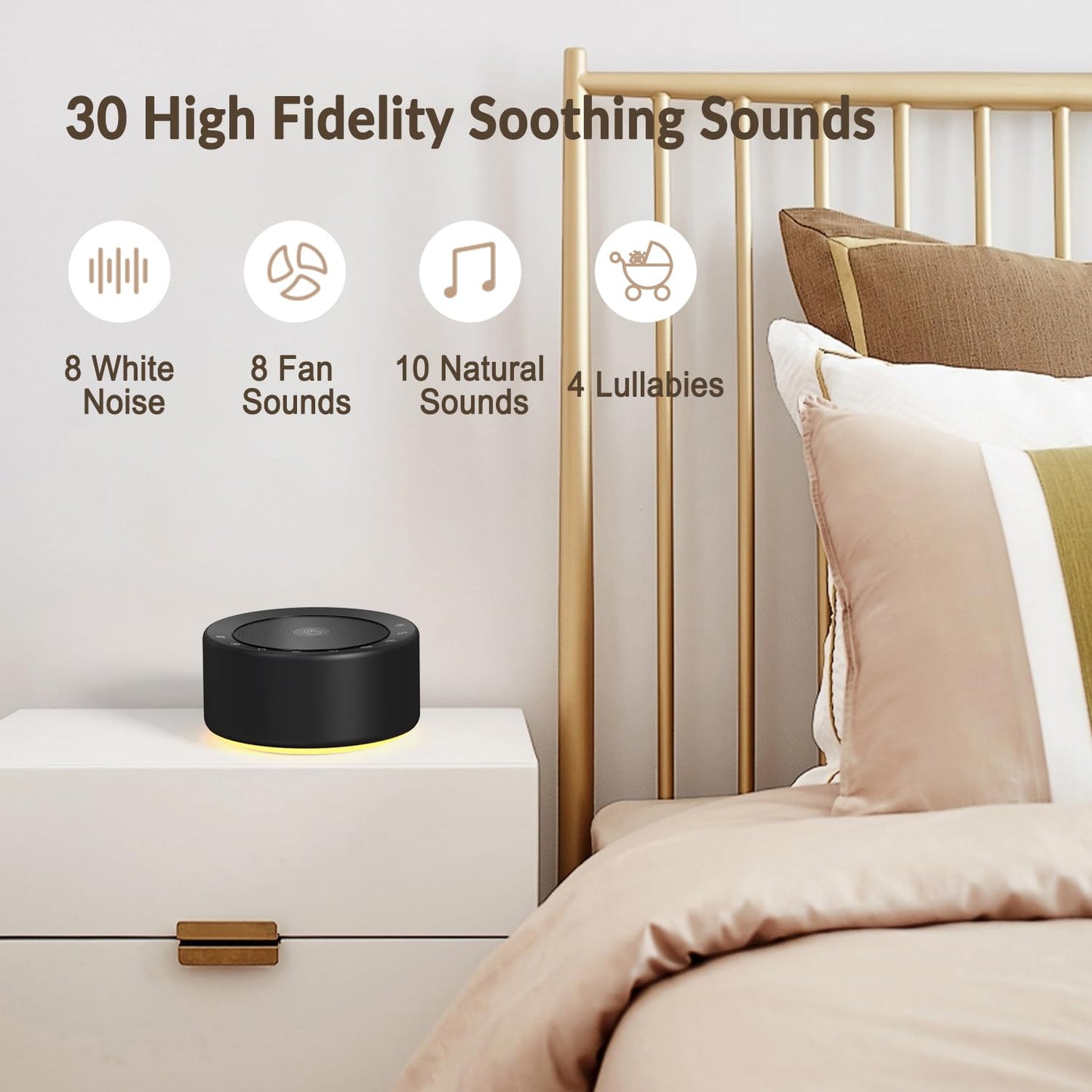 Kipcush Nursery Lamp with Sound Machine, 7 Colors Night Light, 30 Soothing Sounds, Touch Control, Black