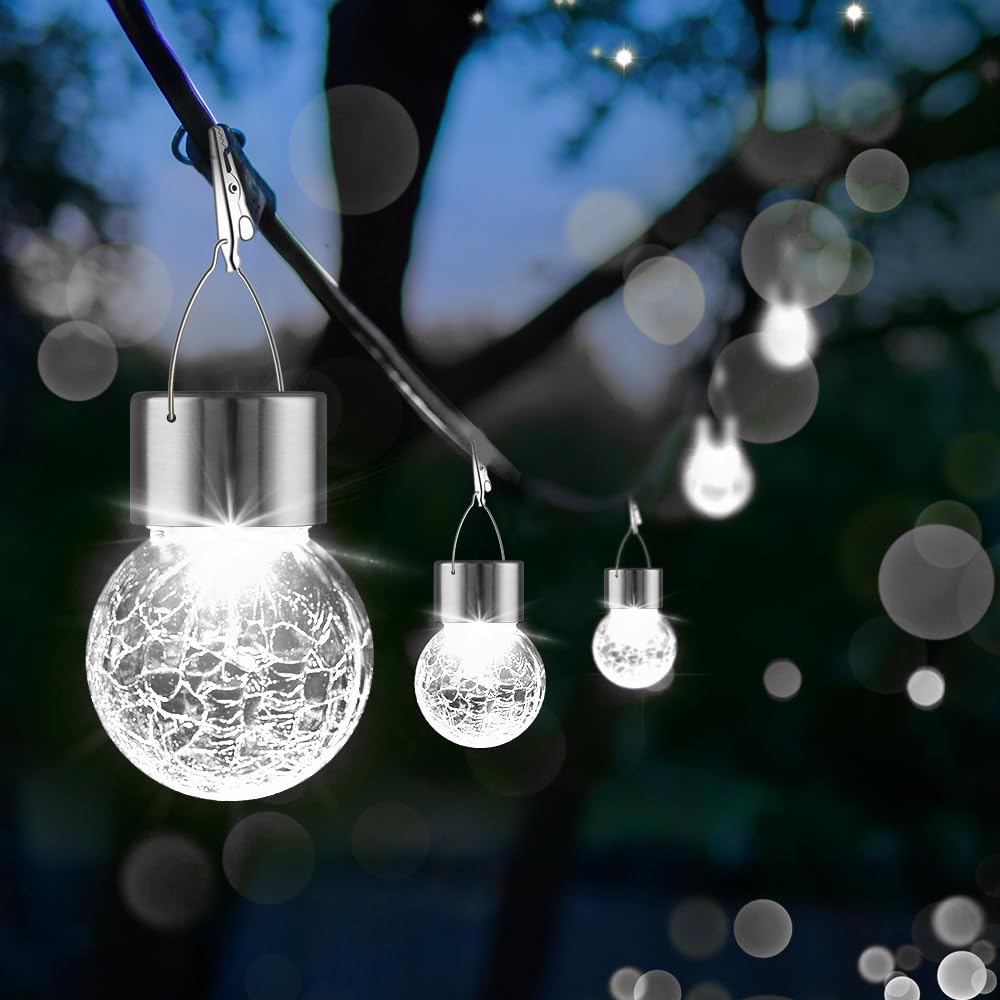 Partphoner Solar Globe Lanterns 12 Pack, Waterproof  ed Glass, Cold White, Model Pa1164 For Outdoor Decor, Garden, Patio