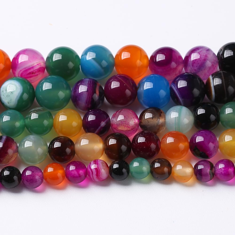 36pcs 10mm Natural Multicolor Stripe Agate Beads for Jewelry Making Natural Stone Energy Healing Beads DIY Bracelet Necklace 15" (10mm, Multicolor Stripe Agate)