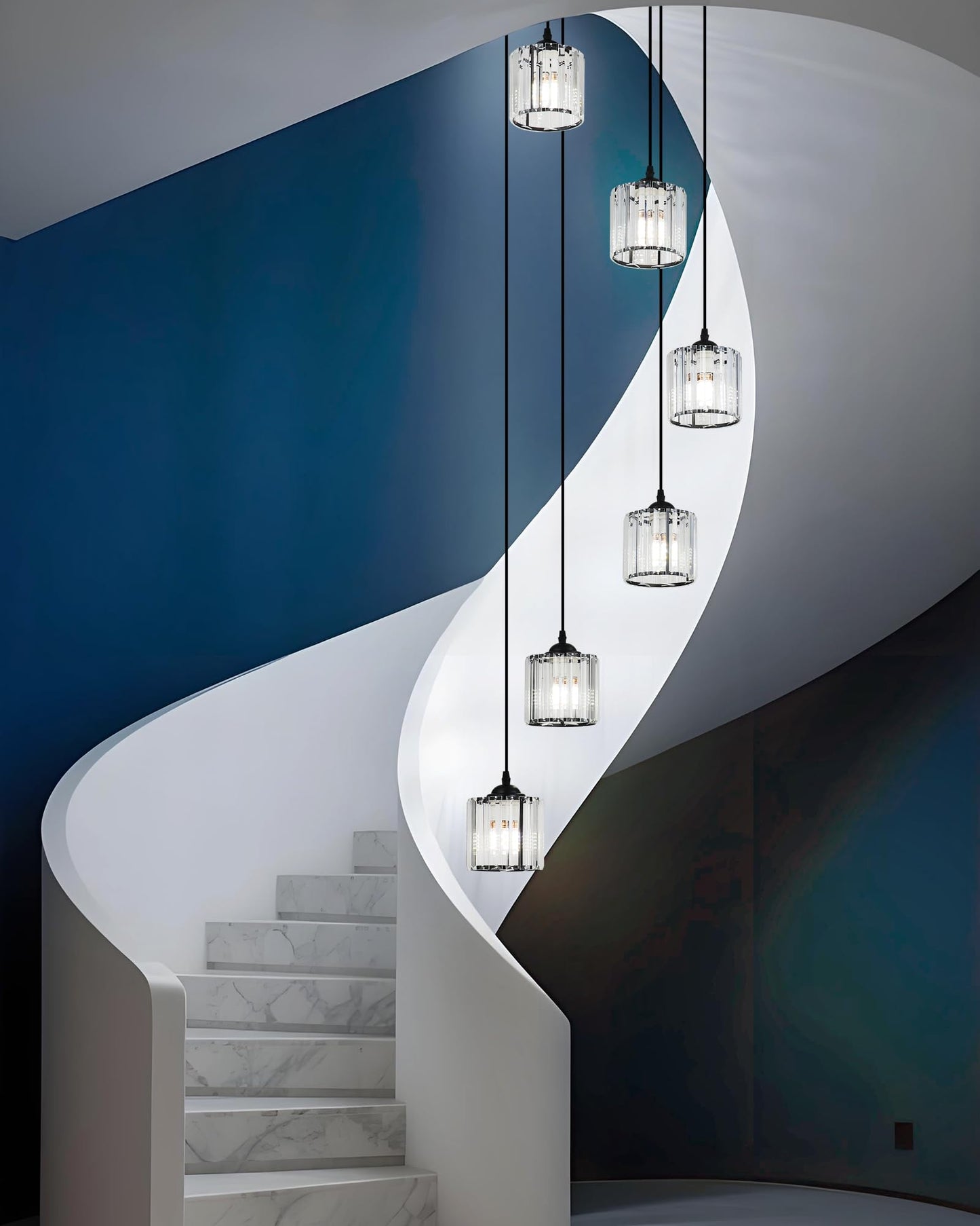 Meimond Long Chandeliers For High Ceilings Modern Crystal Pendant Light Raindrop Drop Lamp Hanging Flush Mount Lighting Fixtures For Spiral Staircase Foyer Entryway Living Room Black (18 Lights)