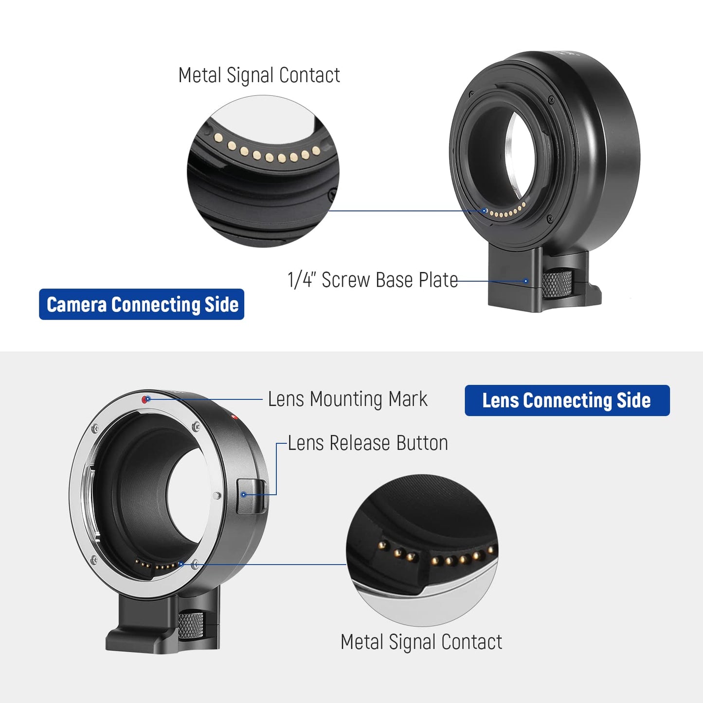 Neewer Ef To Eos M Mount Adapter, Ef/Ef-S Lens To Eos M Camera Autofocus Converter Ring With Removable Tripod Mount, Compatible