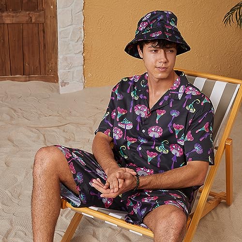 ifamawlea Men's 2 Piece Outfits Tropical Leaves Hawaiian Shirt and Shorts