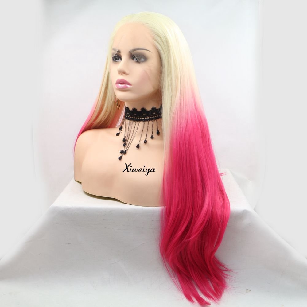 Xiweiya Wigs Long Natural Straight Wig Mermaid Piano Color Blonde Ombre Red Color Synthetic Lace Front Wig Heat Resistant Replac