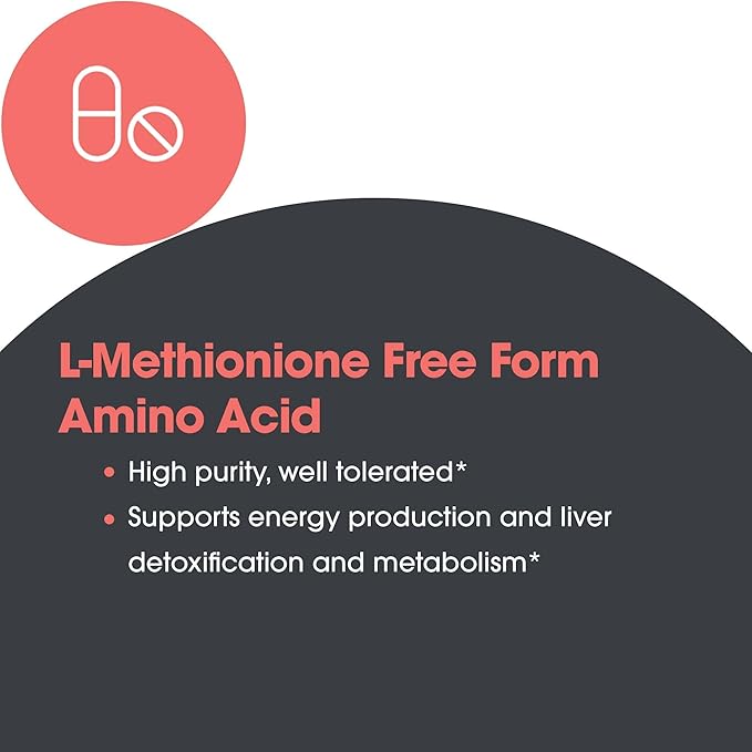 Allergy Research Group L-Methionine - Liver and Energy Support, Free Form Amino Acid, 500mg Supplement, Pure, Vegetarian Capsules - 100 Count