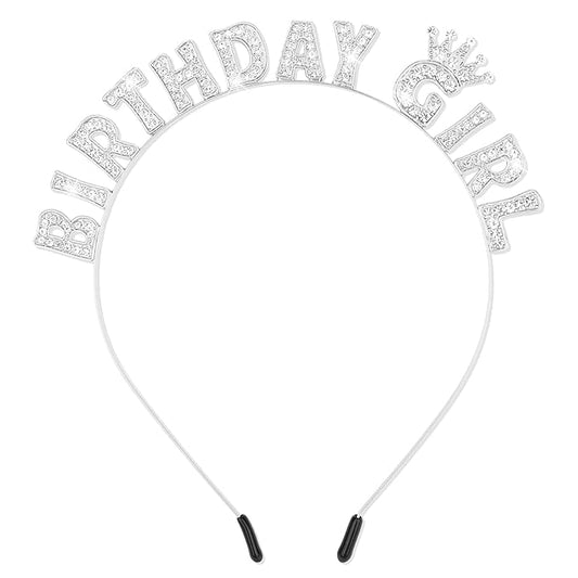 CIEHER Birthday Headband Birthday Girl Tiara Crown for Birthday Decorations Silver