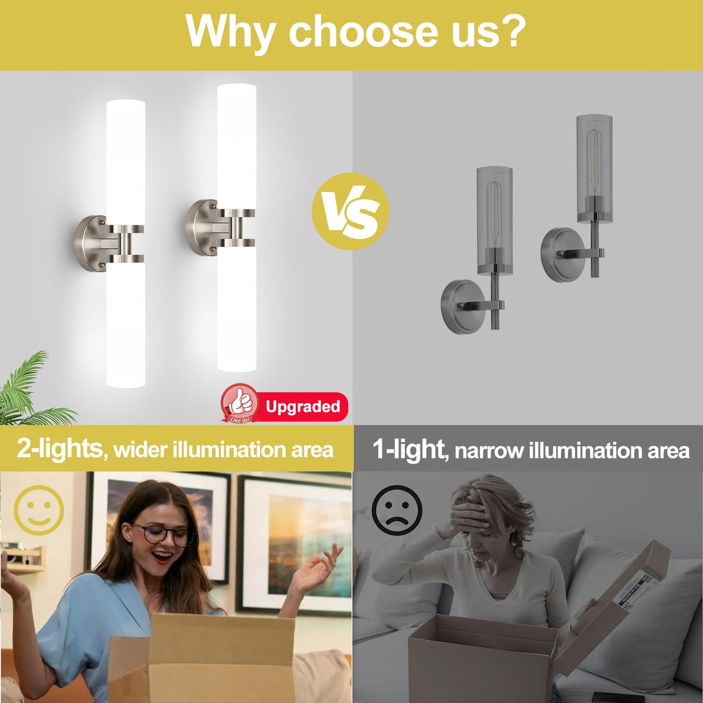 Indoi Wall Sconces Set of Two, Brushed Nickel Gold Bathroom Sconces Wall Lighting with Milky White Glass, Modern Sconces Wall Decor Set of 2 Bathroom Light Fixtures for Mirror Living Room Bedroom