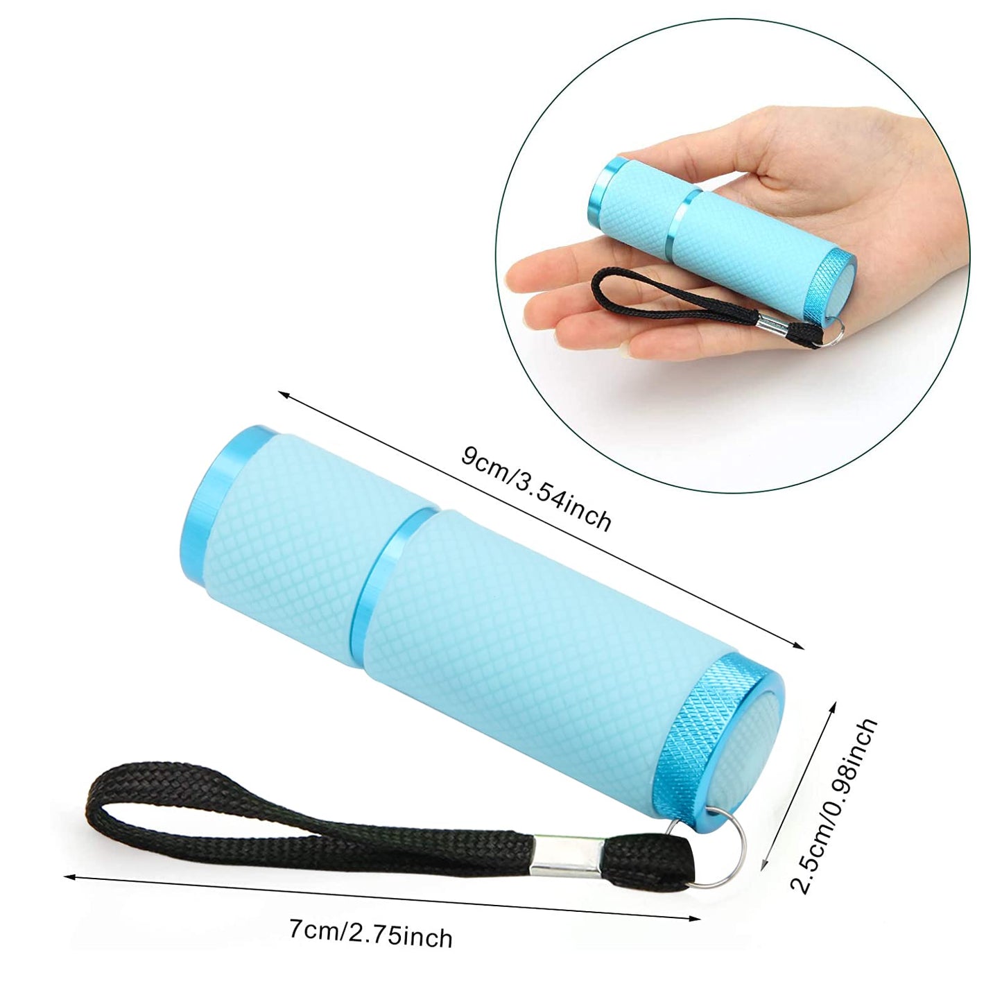 AHIER LED Flashlights, 9 Glow in Dark Rubber Coated, Portable for Camping & Hiking, Blue, Model ALLC-ButtonLED-4P