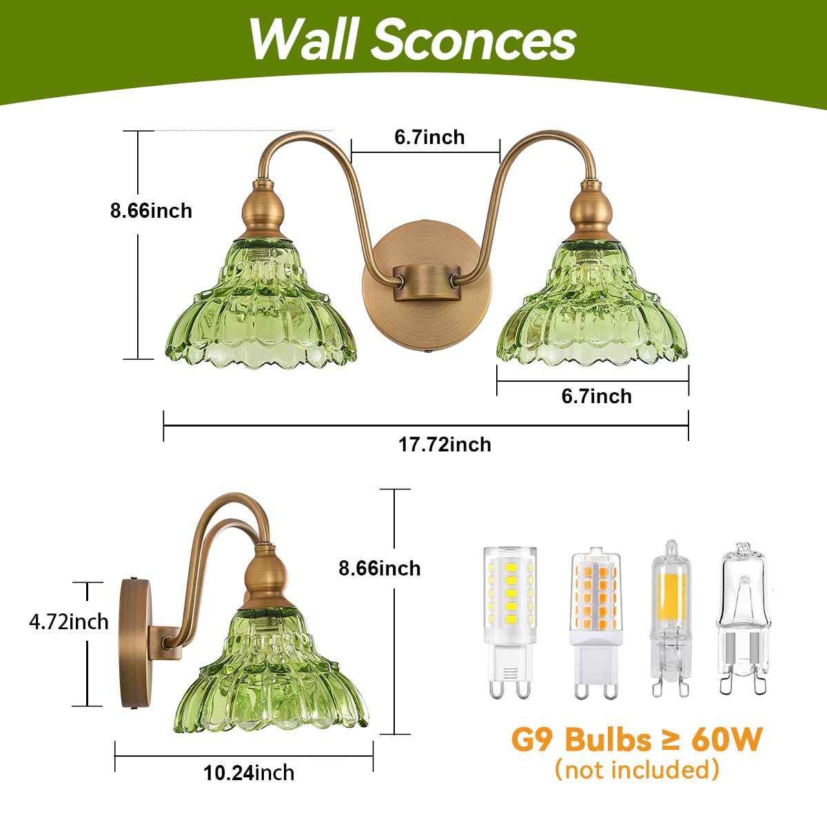 Tlolgt Vintage 2 Light Bathroom Vanity Light Bedroom Green Wall Sconces Vanity Lighting Fixtures Hallway Wall Light Fixtures Bathroom Lighting Fixtures Over Mirror