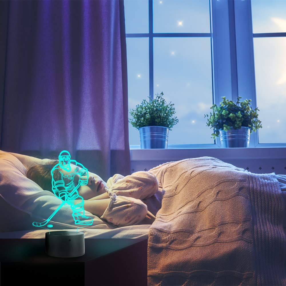 Wiscky Hockey Player 3D Night Light - 7 Led Color Changing Touch Lamp, Cool Sports Gift, Model 6441567567935, Color: Hockey 2