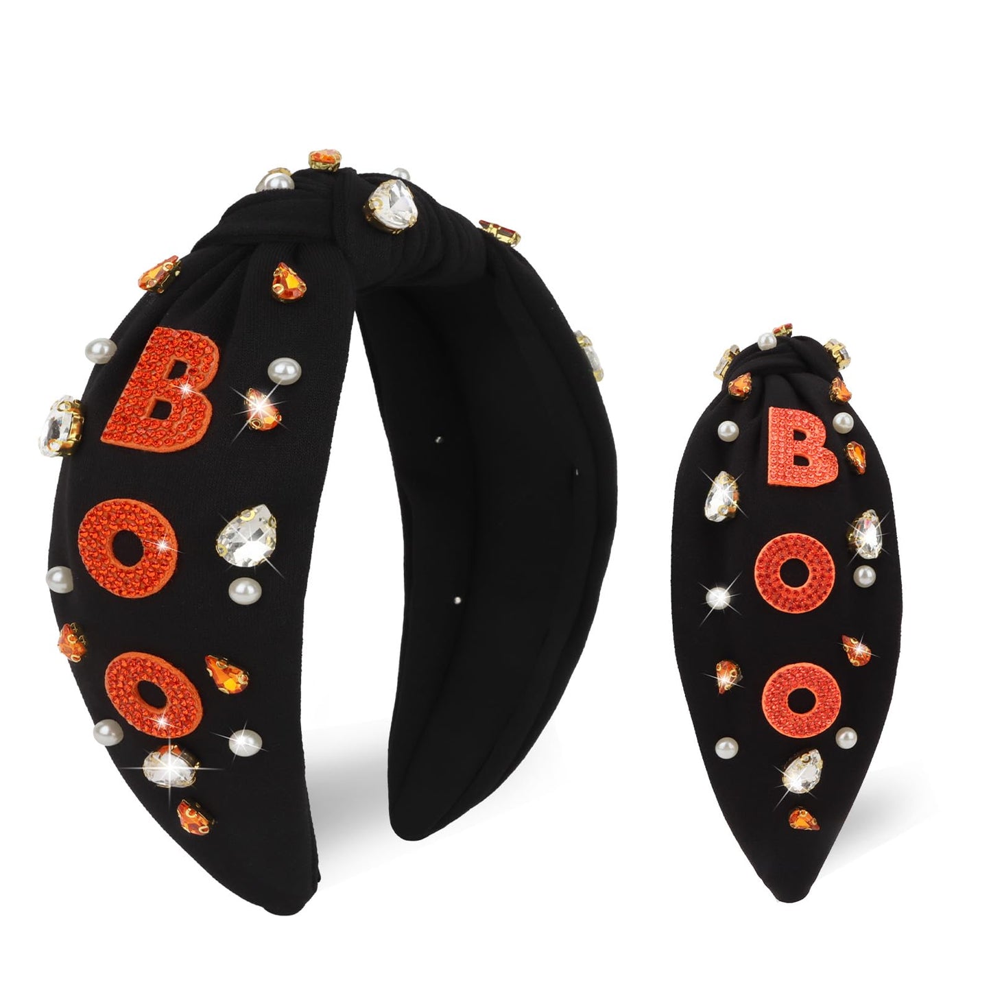 YARIEW Halloween Knotted Headbands for Women Rhinestone Ghost Headband for Women Fashion Headband Hair Accessories Halloween Bir