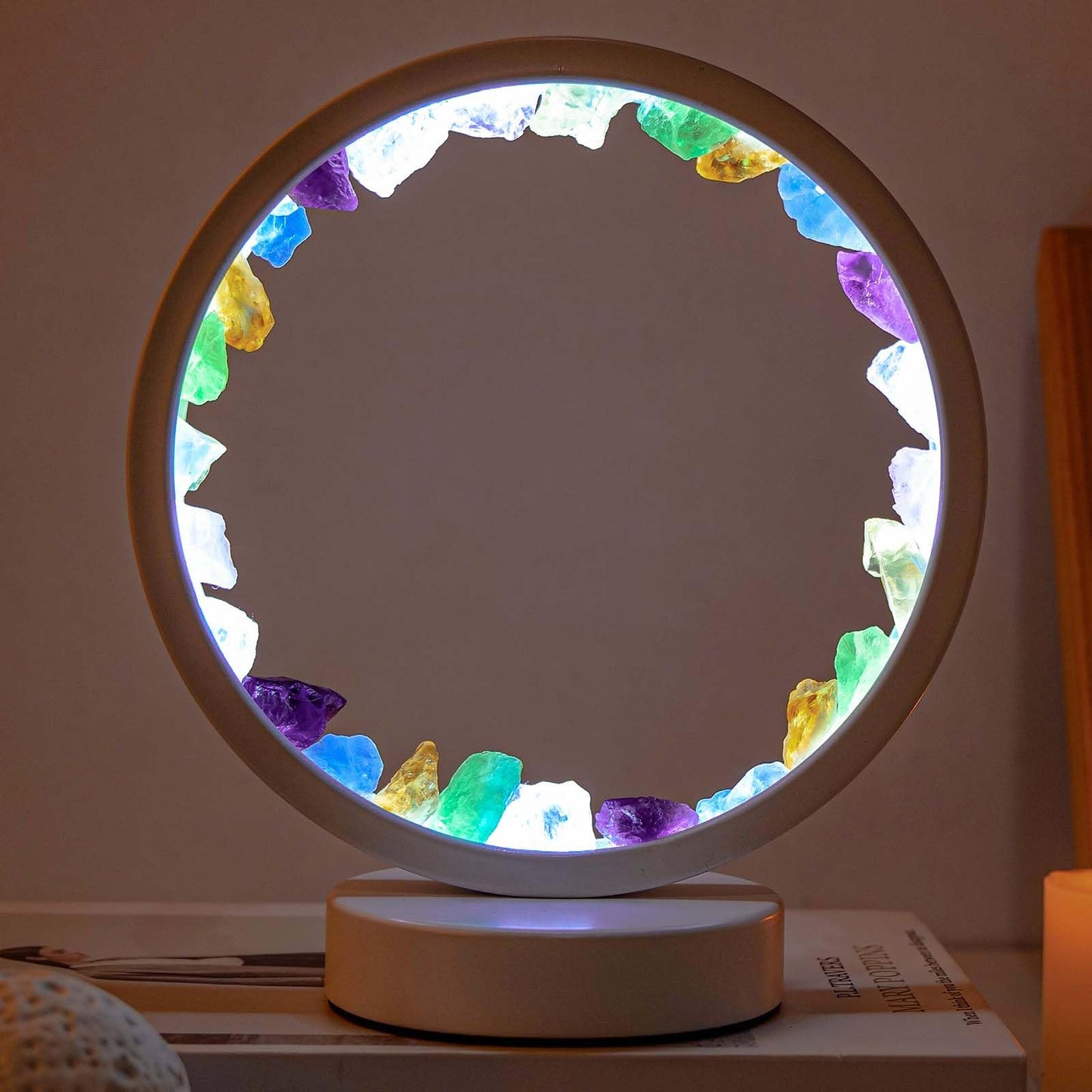 Runyansghi Chroma Gravel Night Lamp 8.6  Natural Healing Crystal Bedside Lamp Usb Port 3 Colours Dimming Mode Bedroom Lamp Suitable Night Light For Living Room Bedroom Office Home Decor Ideal Gift