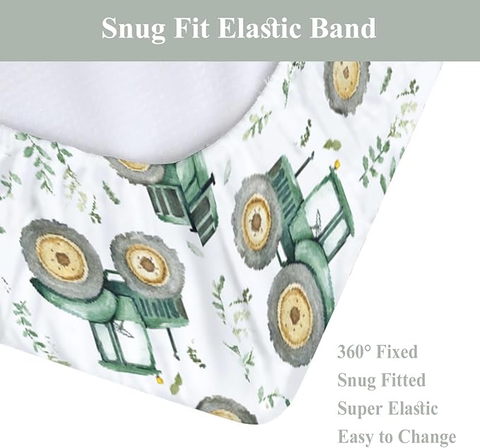 Watercolor Green Tractors Baby Changing Pad Covers for Boy Girl Farm Tractors Boho Leaves Fitted Change Table Mats Farm Life Soft Diaper Change Table Cover Sheets for 32''×16'' Contoured Pad