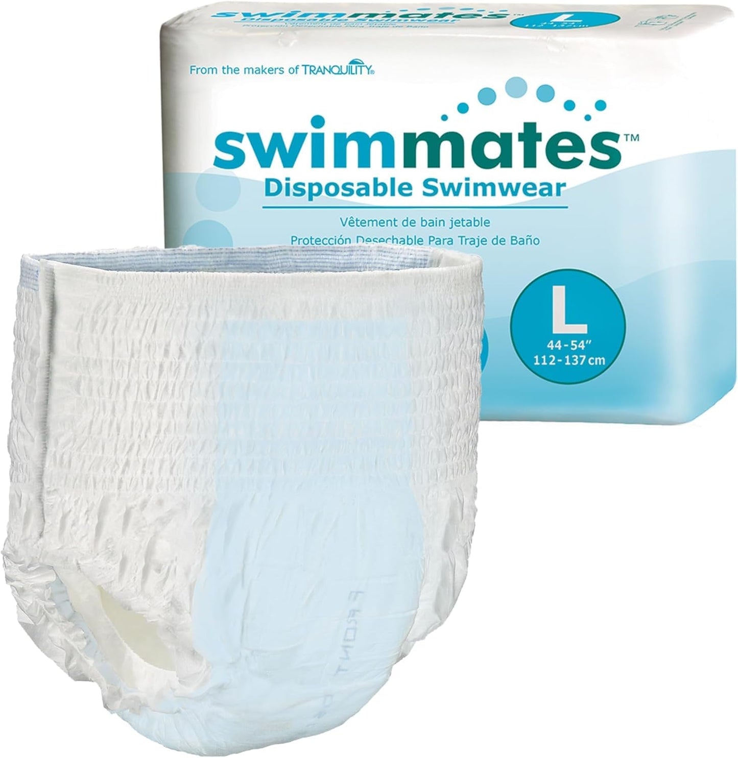 Swimmates Adult Swim Underwear, Pull-Up with Tear-Away Side Seams, Unisex, Disposable, Large (44"- 54" Waist), 18 Count (Pack of 1)