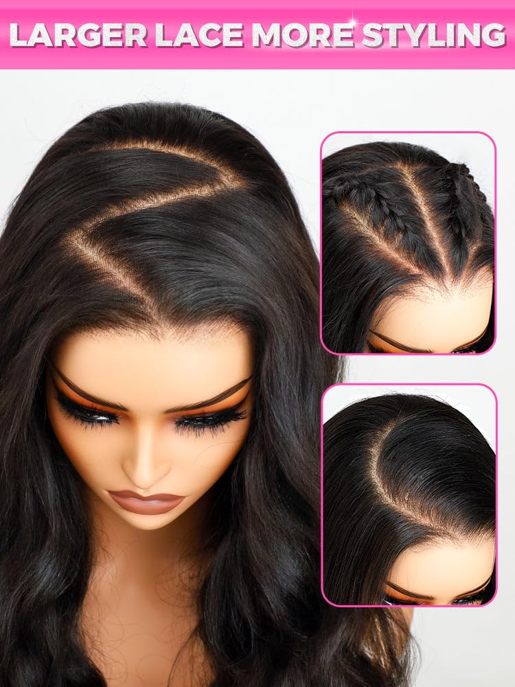 Curlyme Glueless Wigs Human Hair Pre Plucked Pre Cut Pre Bleached 7x5 Water Wave Lace Front Wigs Upgraded Drawstring Wear and Go