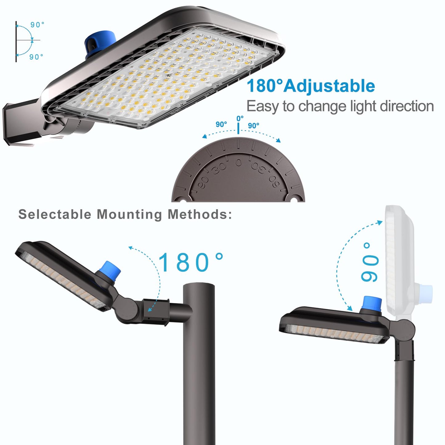 3Pack 320W Led Parking Lot Lights 44800Lm (Eqv.1200W Mh/Hps) 5000K Led Parking Lot Lighting Pole Mount With Smart Photocell & Slipfitter Mount (Coverage: 66~110Ft At Height:30~50Ft)