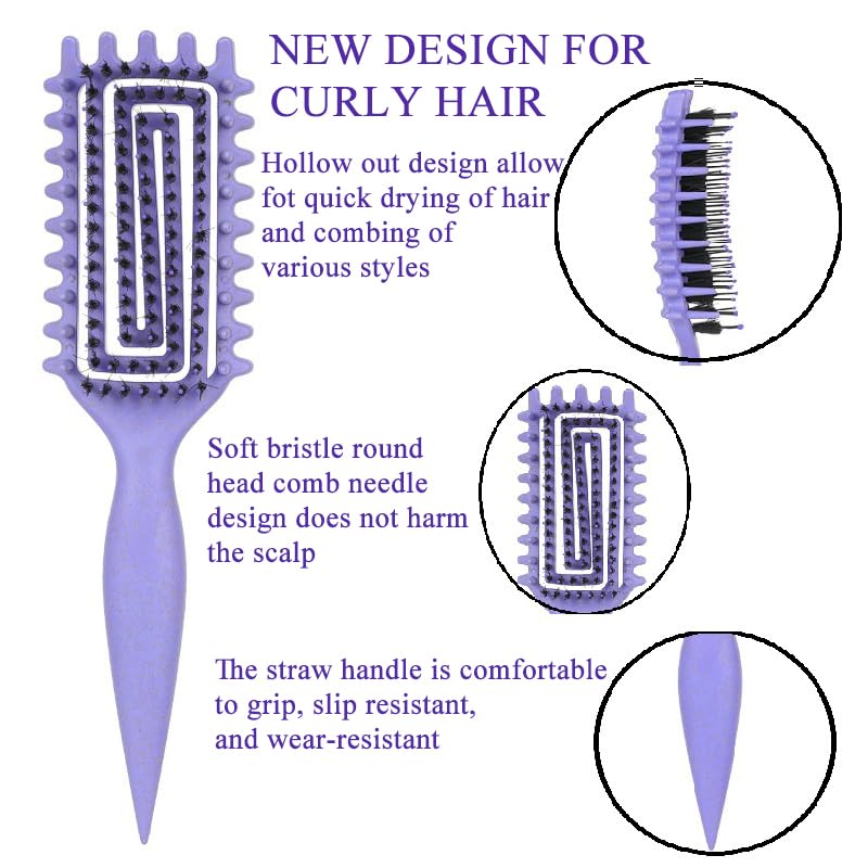 Curl Defining Brush, Curl Brush For Curly Hair, Curly Hair Brush for Combing and Shaping Curls, Vented Curl Hair Brush (Purple)