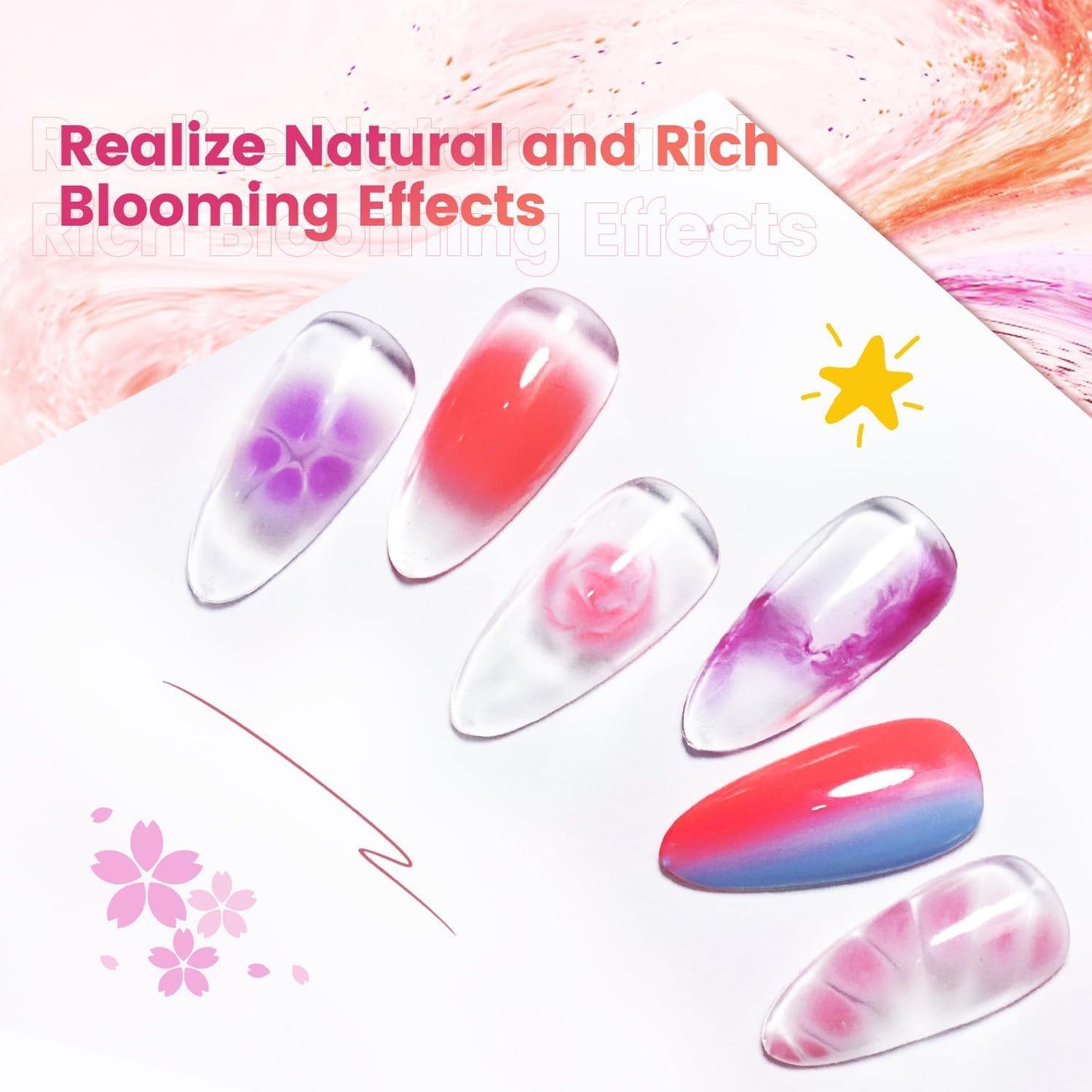 JODSONE Blooming Gel Nail Polish,2pcs 10ml Clear Blooming Gel for Marble,Watercolor,Floral Print,Gradient & Tie Dye Nail Art Eff