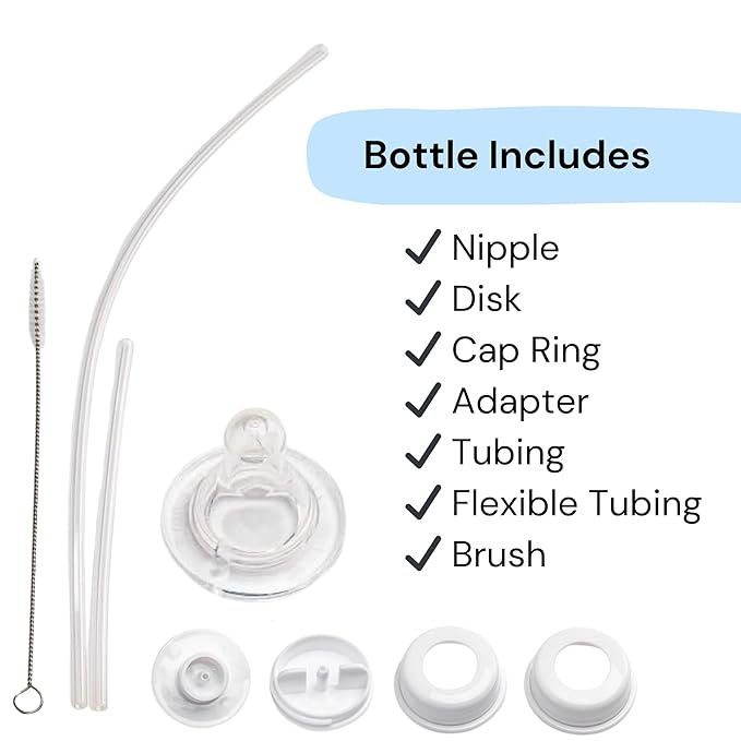 Hands-Free Baby Bottle - Anti-Colic Nursing System 9 oz Baby Bottle with Fast Flow Nipple/Teat 3m+ Infant with Tube Straw Feeding System for Toddler (1 Bottle - Elephant)