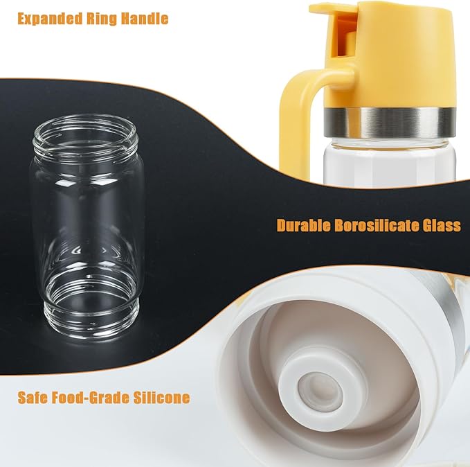 Honey Dispenser No Drip with Stand, 12 OZ Glass Honey Jar, Syrup Dispenser, Easy One Hand Use Honey Pot for Coffee or Tea, Mess Free Honey Dispenser for Syrup, Honey Container (2PCS Yellow)