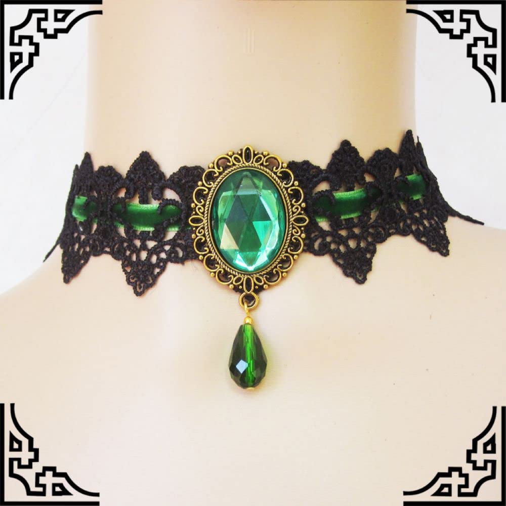 AOCHEE Black Lace Choker Necklace Lace Gothic Choker for Women for Halloween Weeding Costume Party Prom Vampire Choker (Green)