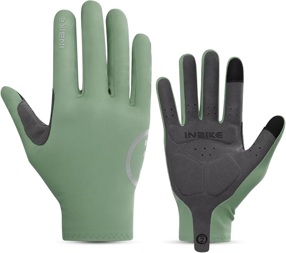 INBIKE Breathable Bike Gloves for Men Women, Full Finger Pad Cycling Gloves, Touchscreen Reflective Mountain Biking Bicycle