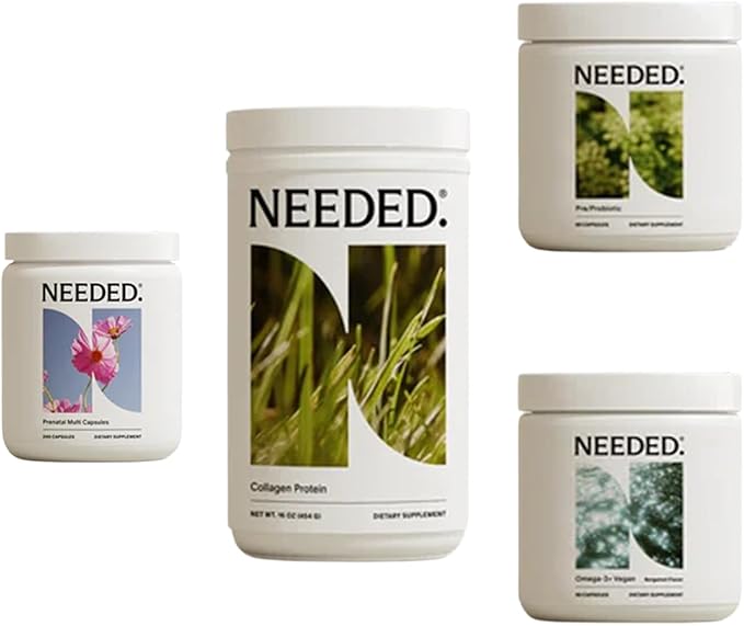 Needed. Prenatal & Wellness Support Bundle – Multivitamin, Vegan Omega-3, Collagen & Prebiotic-Probiotic for Pregnancy, Breastfeeding, Postpartum – 30-Day Supply