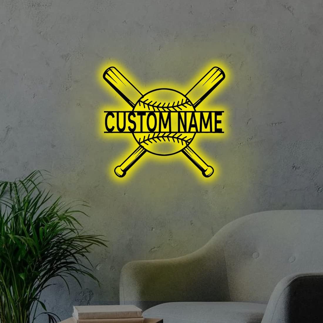 Personalized Name 7 Colors Baseball lamp Custom Baseball Wall Art Night Light LED Name Sign Gift for Men Sports Lover