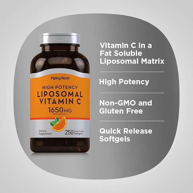 Piping Rock Liposomal Vitamin C 1650mg | 250 Softgels | High Potency | Non-GMO, Gluten Free