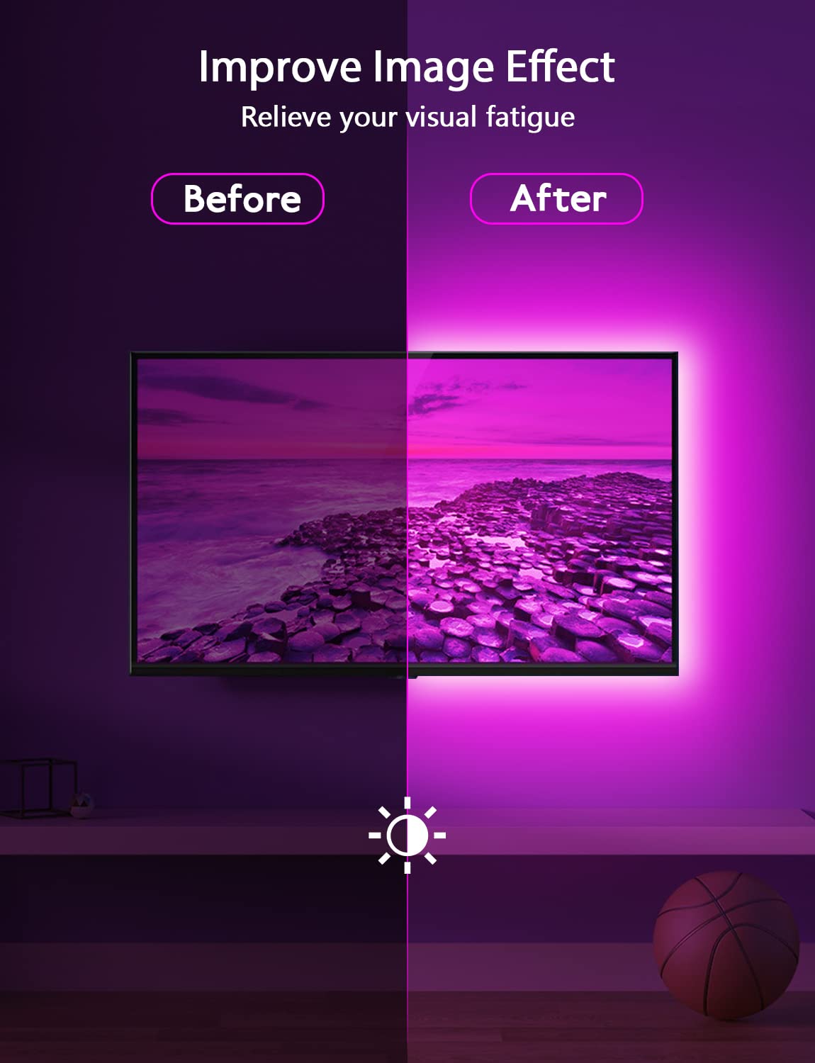 MATICOD LED Strip Lights for TV, 9.84ft RGB, Bluetooth APP Remote, Music Sync, for 32-43in TV, Multicolor