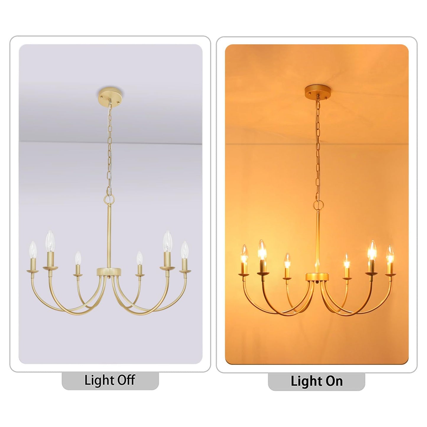 Puyveyor Gold Chandelier  6-Light Farmhouse Chandelier For Dining Room Lighting Fixtures Hanging  Industrial Candle Modern Chandelier For Bedroom  Foyer  Living Room And Entryway